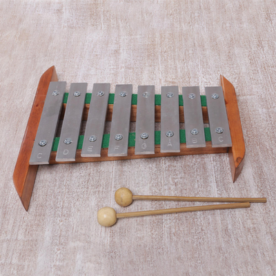 Teak wood and stainless steel xylophone, 'Balinese Tune' - Handmade Teak Wood and Stainless Steel Xylophone from Bali