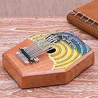 Teak wood kalimba thumb piano, 'Hibiscus Melody' - Handcrafted Floral Teak Wood Kalimba Thumb Piano from Bali