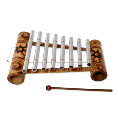 Bamboo xylophone, 'Peaceful Tune' - Handcrafted Floral Bamboo Xylophone from Bali