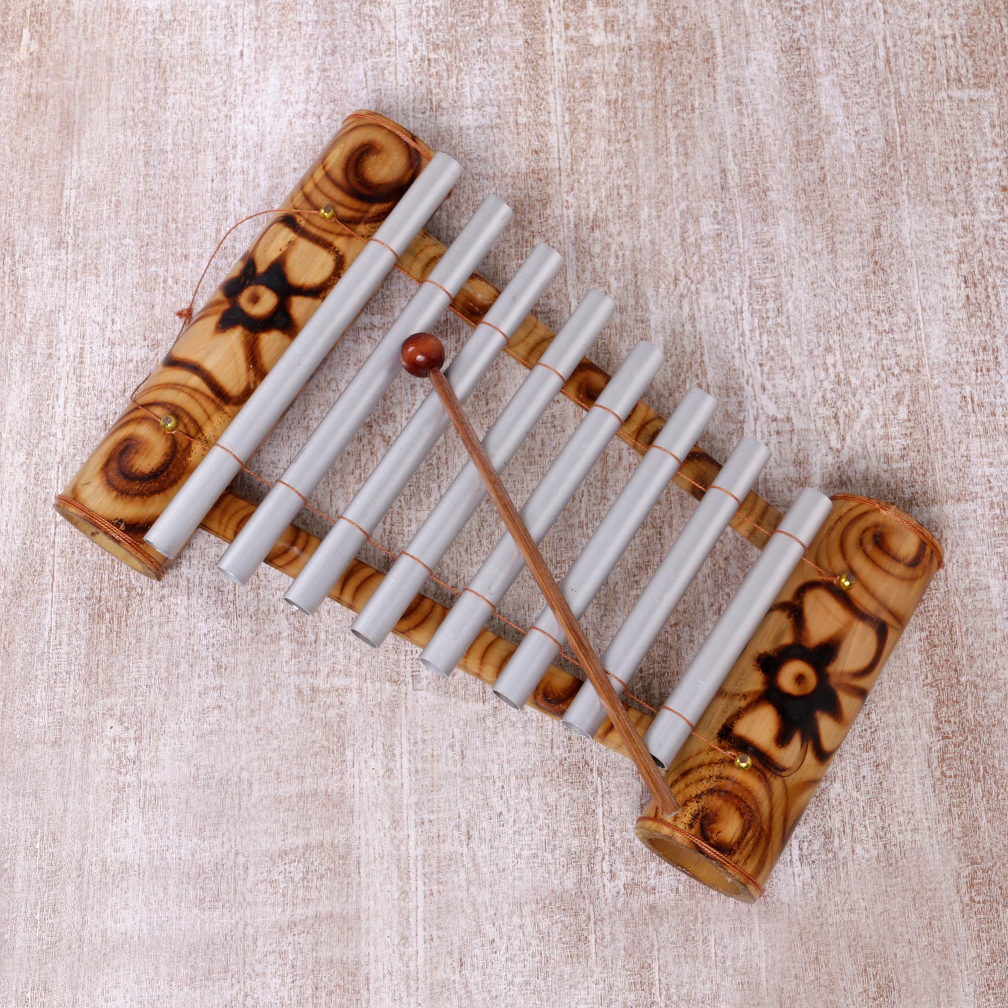 Handcrafted Floral Bamboo Xylophone from Bali Peaceful Tune NOVICA