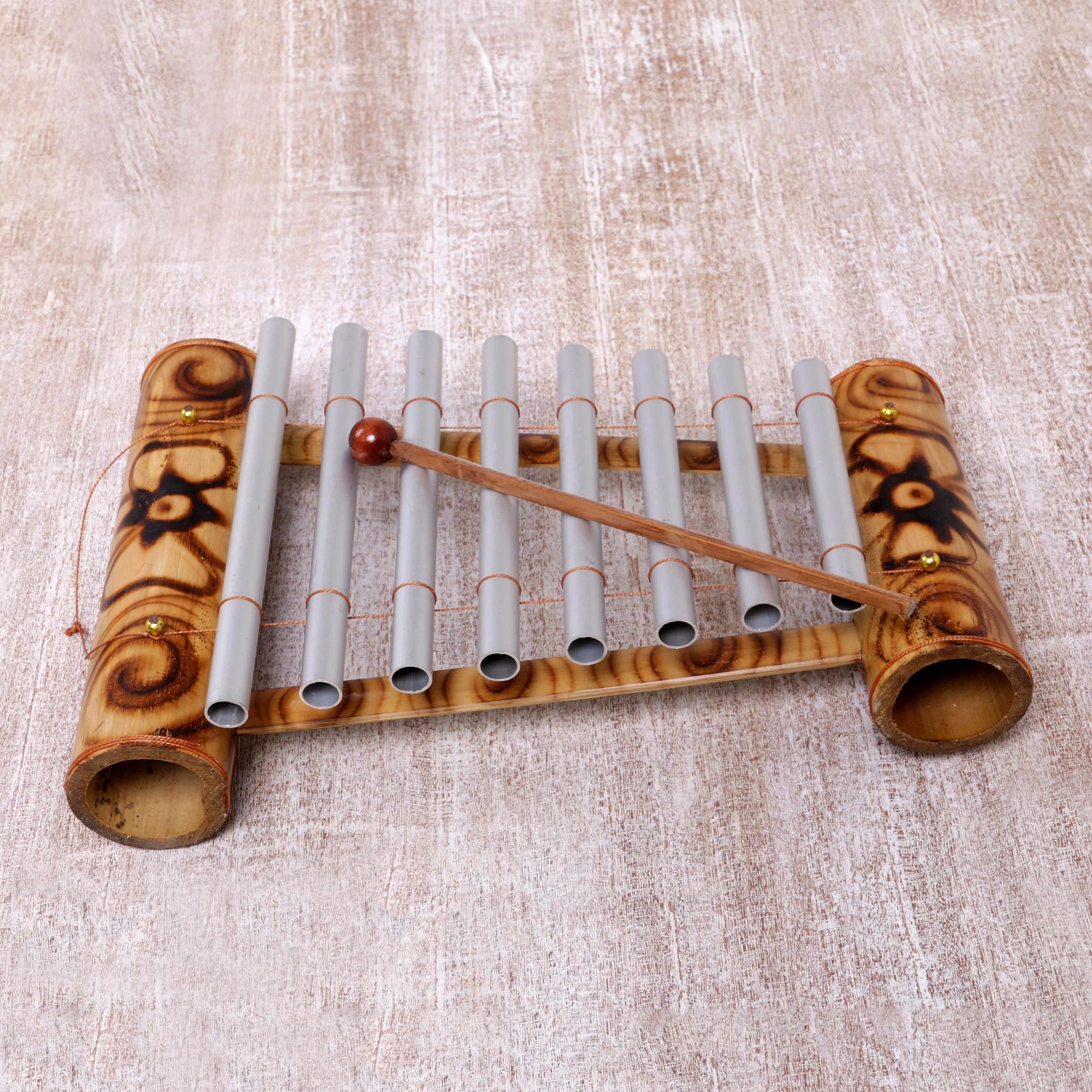 Handcrafted Floral Bamboo Xylophone from Bali Peaceful Tune NOVICA