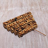 Bamboo xylophone, 'Swirling Melody' - Swirl Motif Bamboo Xylophone with Mallet from Bali