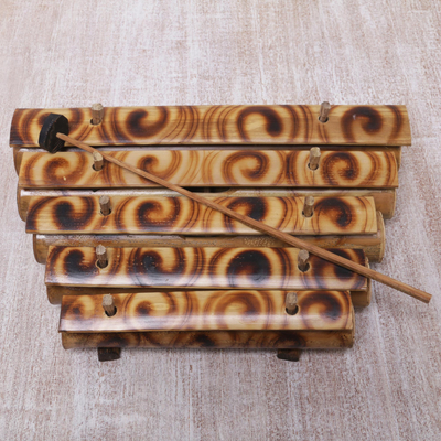 Bamboo xylophone, 'Swirling Melody' - Swirl Motif Bamboo Xylophone with Mallet from Bali