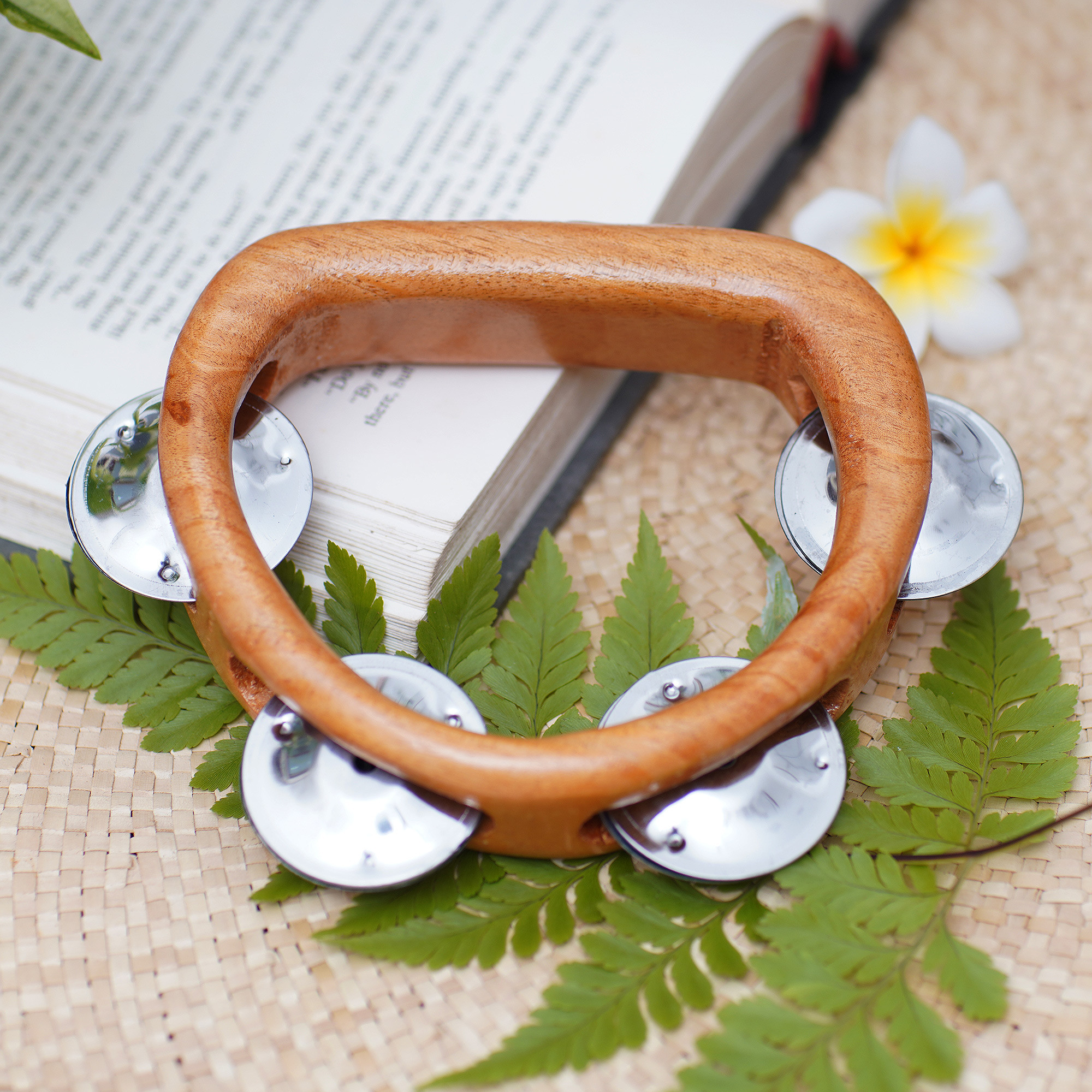 UNICEF Market Artisan Crafted Handled Teak Wood Tambourine from Bali