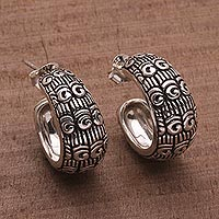 Sterling silver half-hoop earrings, 'Samsi Shrine'