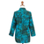 Batik rayon hi-low blouse, 'Java Emerald' - Rayon Batik Long Sleeve Teal Hi-Low Button Shirt (image 2c) thumbail