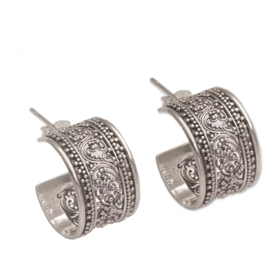 Sterling silver half-hoop earrings, 'Merajan Majesty' - Sterling Silver Openwork Half-Hoop Earrings from Bali