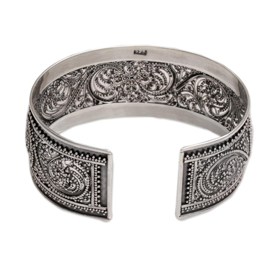 Sterling Silver Openwork Cuff Bracelet from Bali - Merajan Majesty | NOVICA