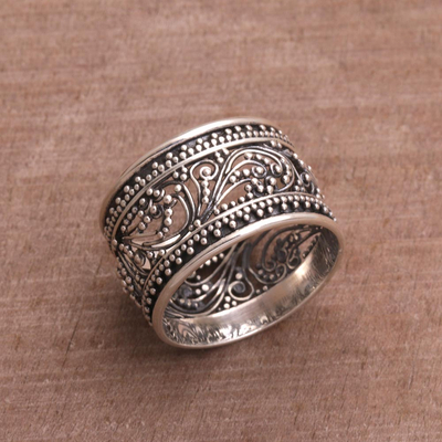 Sterling silver band ring, 'Merajan Majesty' - Sterling Silver Openwork Band Ring from Bali