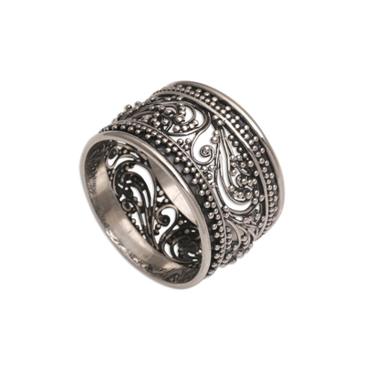 Sterling Silver Openwork Band Ring from Bali - Merajan Majesty 