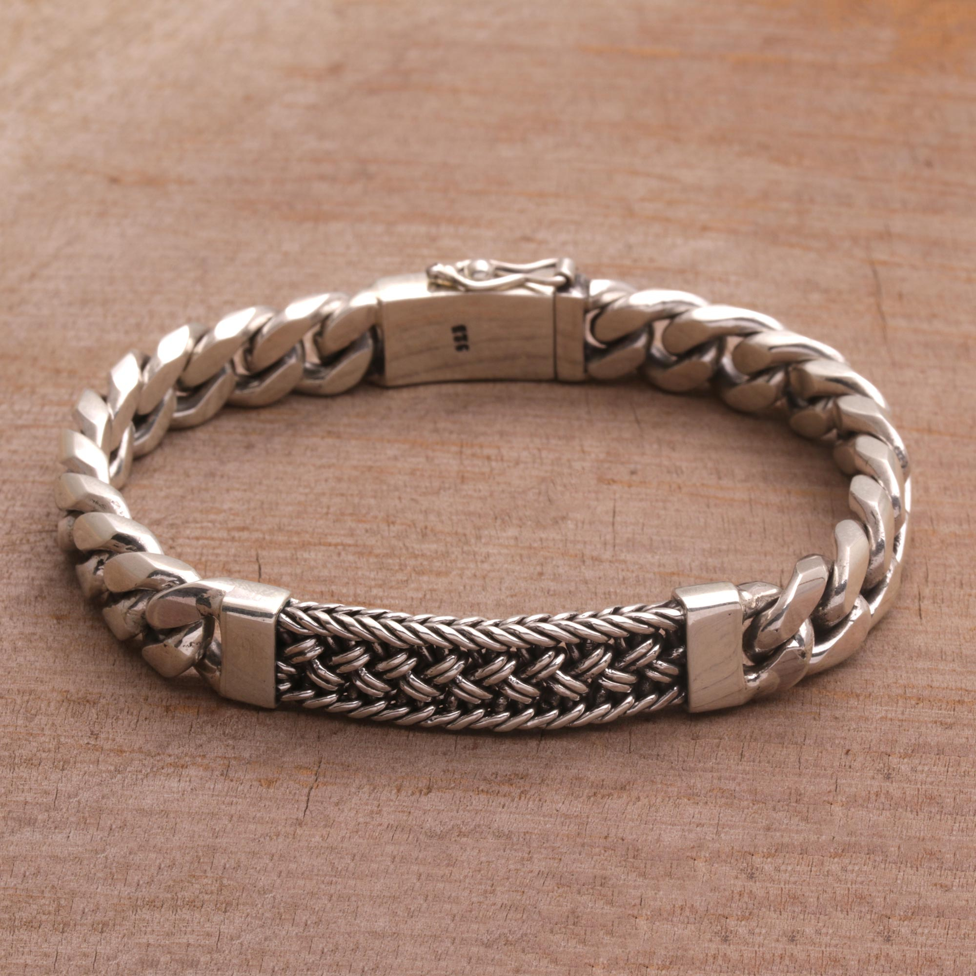 Sterling Silver Braided Wristband Bracelet from Bali - Distinctive Style
