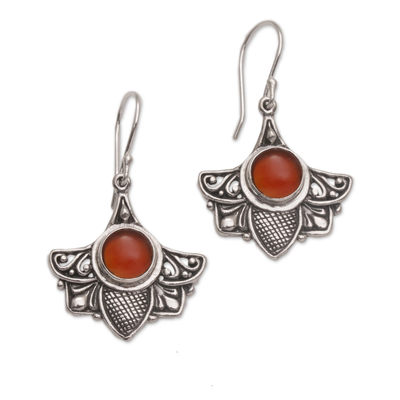 Carnelian and Sterling Silver Bird Dangle Earrings from Bali