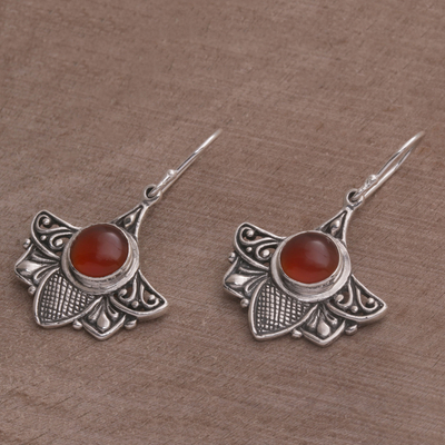 Carnelian dangle earrings, 'Falcon's Eye' - Carnelian and Sterling Silver Bird Dangle Earrings from Bali
