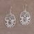 Garnet dangle earrings, 'Daylight Lotus' - Balinese Garnet and Sterling Silver Lotus Dangle Earrings