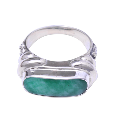 Men's quartz ring, 'Ancient Wisdom' - Men's Green Quartz Ring from Indonesia