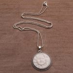 Sterling silver pendant necklace, 'Stellar Lovers' - Sterling Silver and Bone Sun and Moon Necklace from Bali