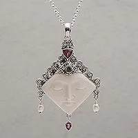 Multi-gemstone pendant necklace, 'Diamond Face'