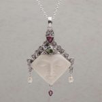 Multi-gemstone pendant necklace, 'Diamond Face' - Multi-Gemstone Face-Shaped Pendant Necklace from Bali