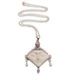 Multi-gemstone pendant necklace, 'Diamond Face' - Multi-Gemstone Face-Shaped Pendant Necklace from Bali