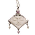 Multi-gemstone pendant necklace, 'Diamond Face' - Multi-Gemstone Face-Shaped Pendant Necklace from Bali