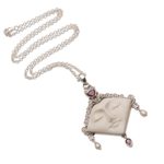 Multi-gemstone pendant necklace, 'Diamond Face' - Multi-Gemstone Face-Shaped Pendant Necklace from Bali