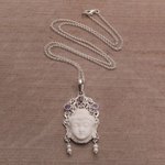 Multi-gemstone pendant necklace, 'Buddha's Earrings' - Multi-Gemstone Sterling Silver Buddha Necklace from Bali