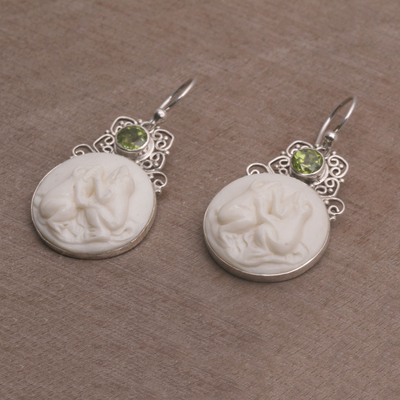 Peridot dangle earrings, 'Night Croakers' - Peridot and Sterling Silver Frog Dangle Earrings from Bali
