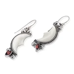 Garnet dangle earrings, 'Crescent Moons' - Garnet and Silver Crescent Moon Dangle Earrings from Bali