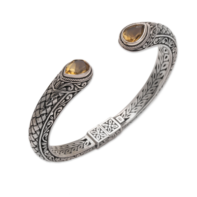 Citrine cuff bracelet, 'Citrine Tears' - Citrine and Sterling Silver Cuff Bracelet from Indonesia