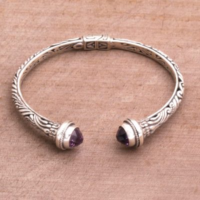 Amethyst cuff bracelet, 'Amethyst Memory' - Amethyst and 925 Silver Swirling Cuff Bracelet from Bal