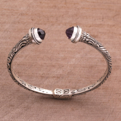 Amethyst cuff bracelet, 'Amethyst Memory' - Amethyst and 925 Silver Swirling Cuff Bracelet from Bal