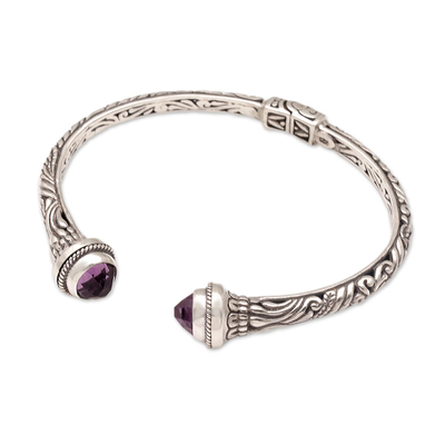 Amethyst cuff bracelet, 'Amethyst Memory' - Amethyst and 925 Silver Swirling Cuff Bracelet from Bal