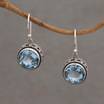Blue topaz dangle earrings, 'Sparkling Haven' - Handcrafted Blue Topaz and Sterling Silver Dangle Earrings