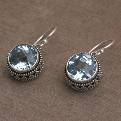 Blue topaz dangle earrings, 'Sparkling Haven' - Handcrafted Blue Topaz and Sterling Silver Dangle Earrings
