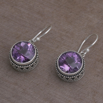 Amethyst dangle earrings, 'Sparkling Haven' - Handcrafted Amethyst and Sterling Silver Dangle Earrings