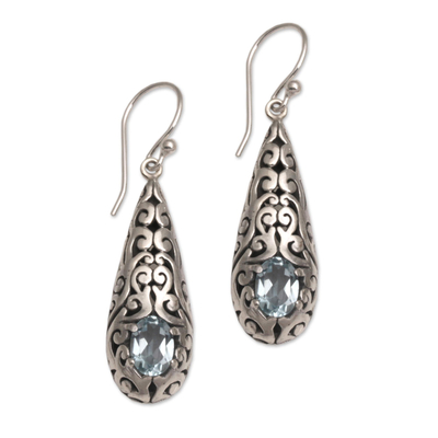Handcrafted Blue Topaz and Sterling Silver Dangle Earrings