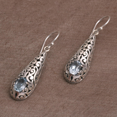 Blue topaz dangle earrings, 'Dangling Vines' - Handcrafted Blue Topaz and Sterling Silver Dangle Earrings