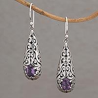 Amethyst dangle earrings, 'Dangling Vines' - Handcrafted Amethyst and Sterling Silver Dangle Earrings
