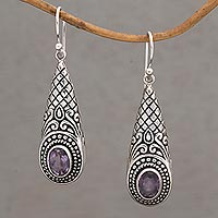 Amethyst dangle earrings, 'Sparkling Delight' - Handcrafted Amethyst and Sterling Silver Dangle Earrings