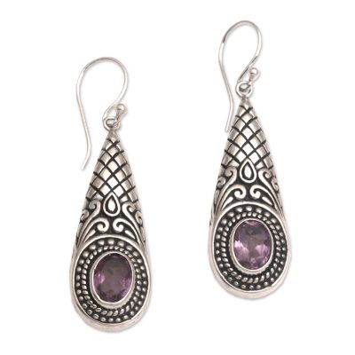 Amethyst dangle earrings, 'Sparkling Delight' - Handcrafted Amethyst and Sterling Silver Dangle Earrings