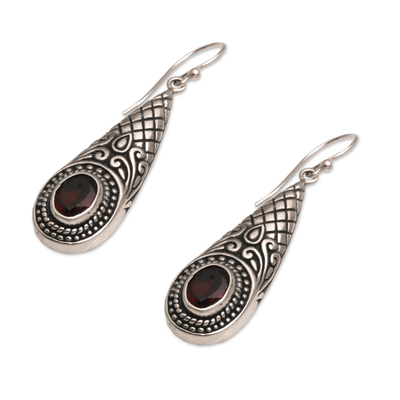 Garnet dangle earrings, 'Sparkling Delight' - Handcrafted Garnet and Sterling Silver Dangle Earrings