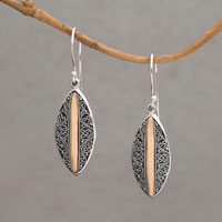 Sterling silver and gold accent dangle earrings, 'Luminous Shields'