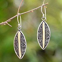 Sterling silver and gold accent dangle earrings, 'Luminous Shields' - Sterling Silver Dangle Earrings with 18k Gold Accents