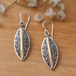 Sterling silver and gold accent dangle earrings, 'Luminous Shields' - Sterling Silver Dangle Earrings with 18k Gold Accents