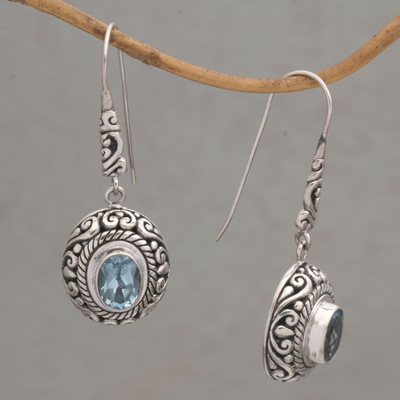 Blue topaz dangle earrings, 'Bright Wonder' - Handcrafted Blue Topaz and Sterling Silver Dangle Earrings