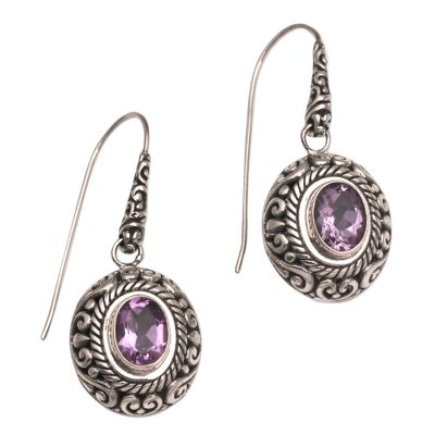 Amethyst dangle earrings, 'Bright Wonder' - Amethyst and Sterling Silver Dangle Earrings from Indonesia