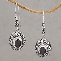 Garnet dangle earrings, 'Bright Wonder' - Handcrafted Garnet and Sterling Silver Dangle Earrings