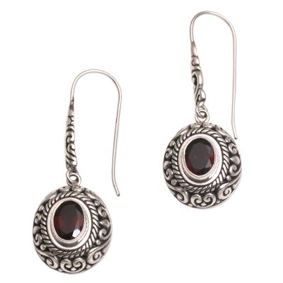 Garnet dangle earrings, 'Bright Wonder' - Handcrafted Garnet and Sterling Silver Dangle Earrings