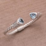 Blue topaz cuff bracelet, 'Sky Weave' - Blue Topaz and Sterling Silver Cuff Bracelet from Bali