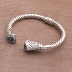 Blue topaz cuff bracelet, 'Sky Weave' - Blue Topaz and Sterling Silver Cuff Bracelet from Bali